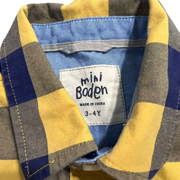 Mini Boden 3-4Y Navy & Yellow Plaid Button Down Shirt - Picture 4 of 4